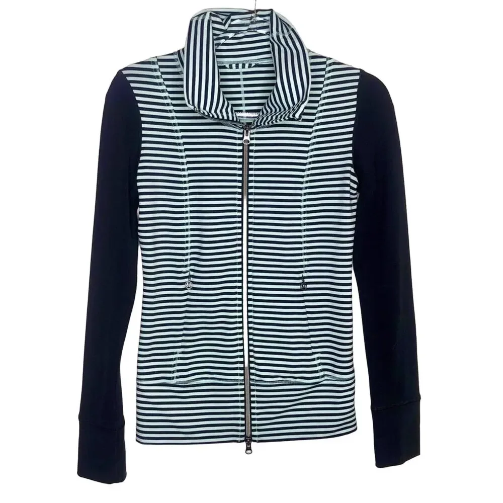 Lululemon Daily Yoga Jacket Mint Green Striped High Neck Zip Up Jacket Size 2